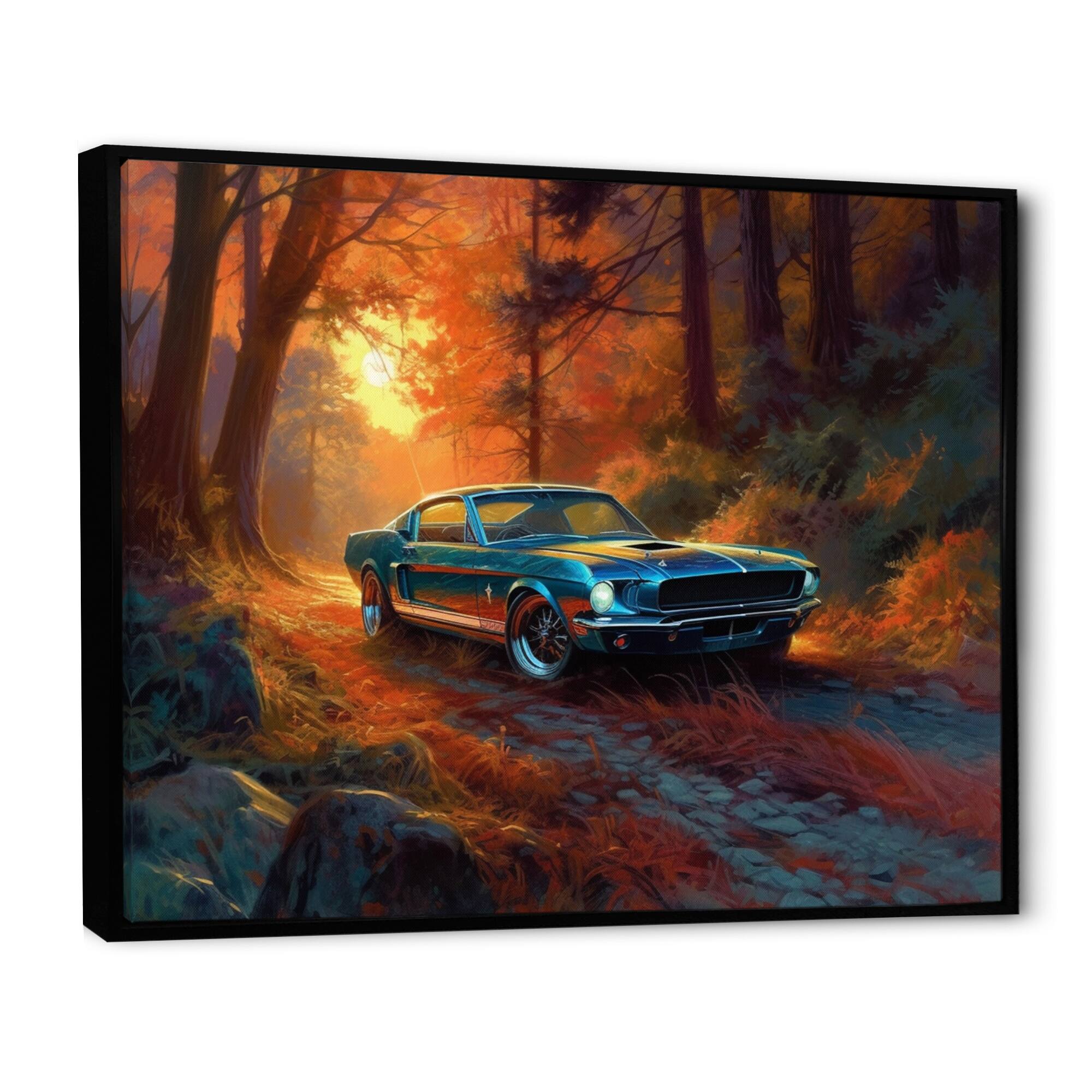 Designart "Mustang Forest Drives II" Car Muscle Car Framed Wall Art